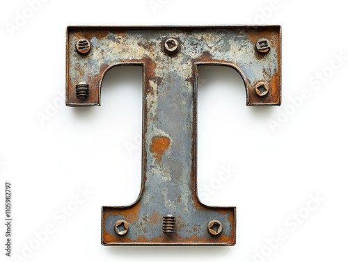 Rusted letter T made of metal. photo