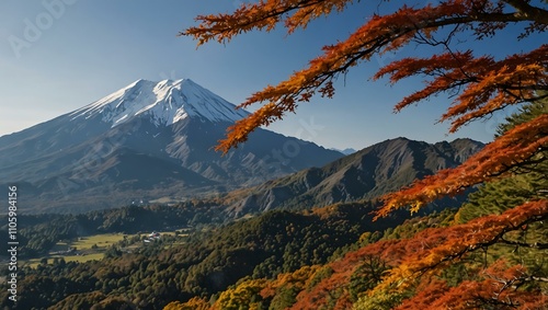 Early autumn view of Mount Ontake. photo