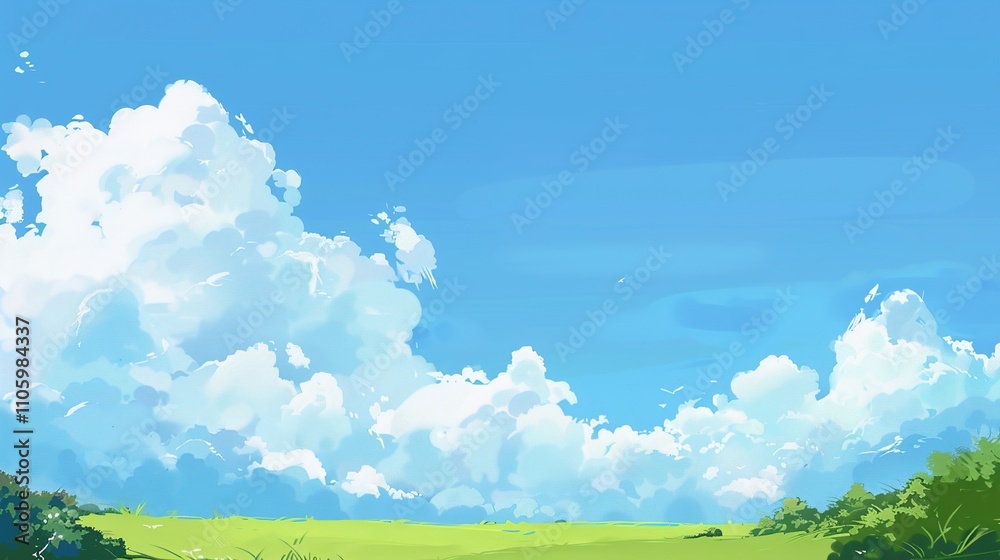 Blue Sky and White Clouds with Grass Background Image Blue Sky and White Clouds with Grass Background Image
