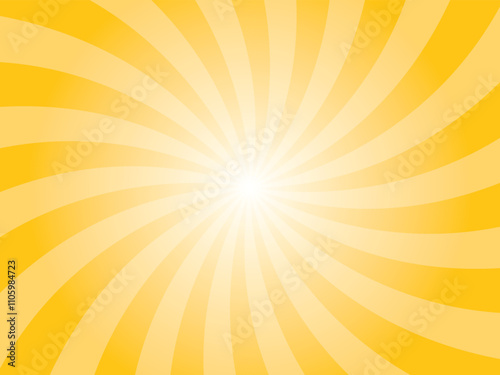 Radiant Yellow Swirl Sunburst Background. Energetic Yellow Sunburst with Swirling Pattern. Mikado Yellow Spiral Sunburst Backdrop.