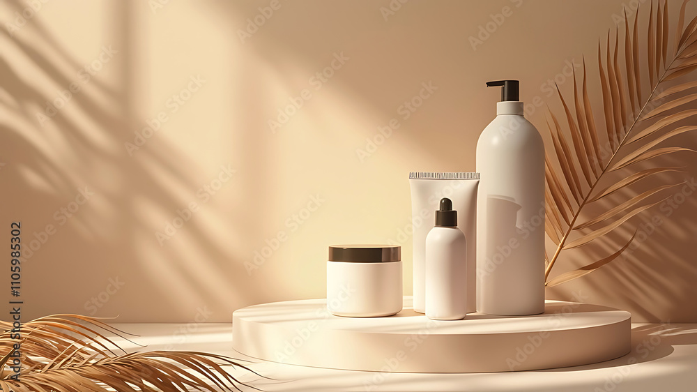 Minimal podium on a background with leaf shadows perfect for elegant product presentations Minimal podium on a background with leaf shadows perfect for elegant product presentations