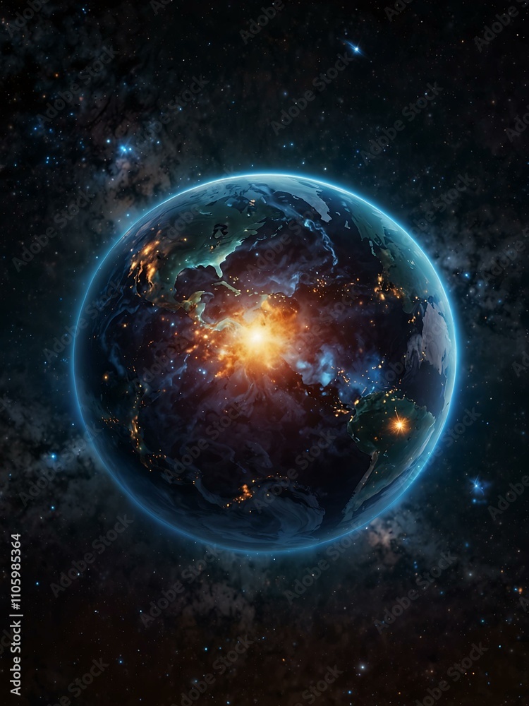 Obraz premium Earth surrounded by vibrant stars, creating a cosmic scene.