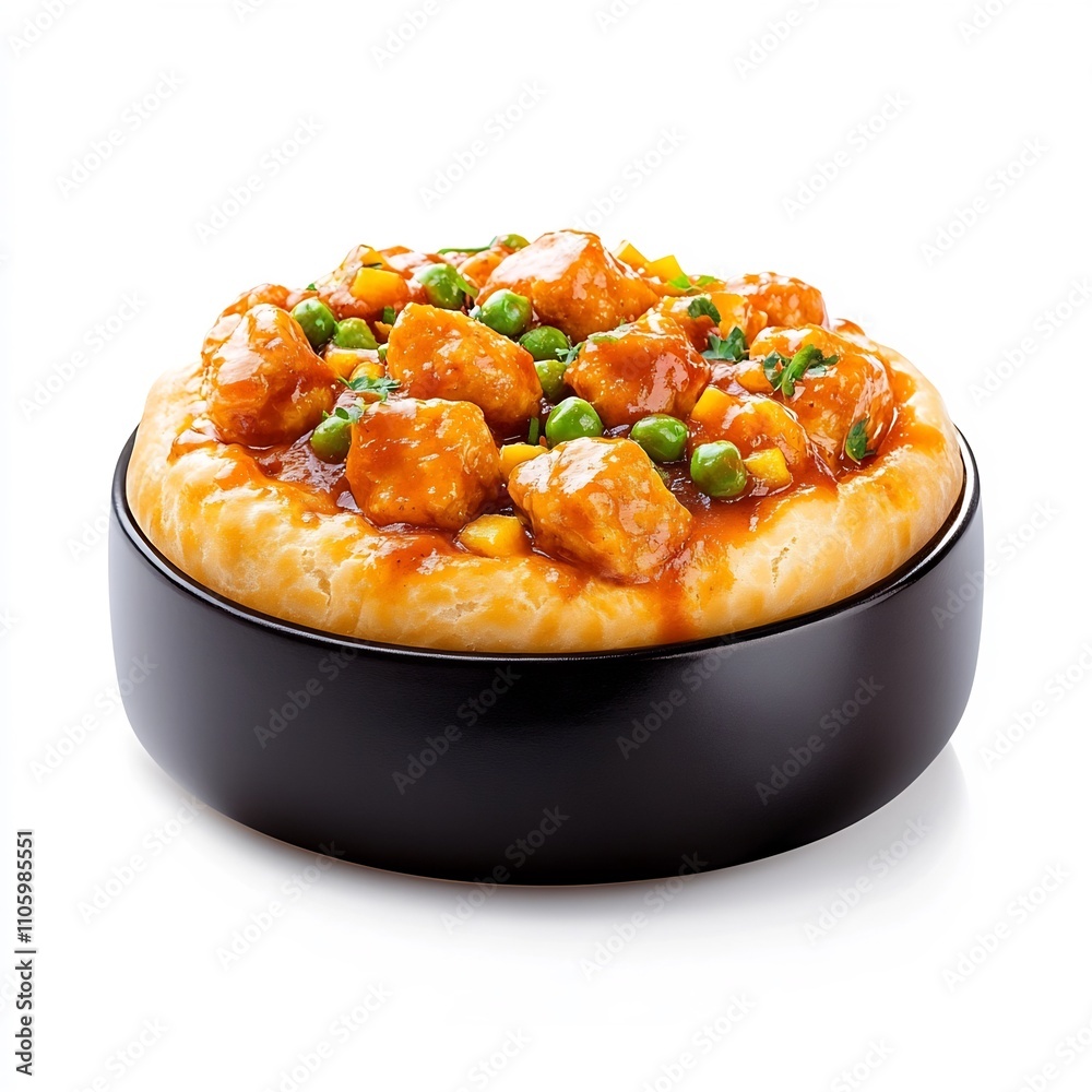 Mouthwatering Bunny Chow a Savory South African Curry Dish Served in a Bread Bowl on a White Background Mouthwatering Bunny Chow a Savory South African Curry Dish Served in a Bread Bowl on a White Background