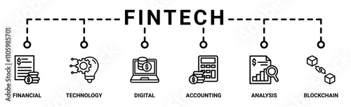 Fintech banner web icon vector illustration concept with icon of financial, technology, digital, accounting, analysis and blockchain