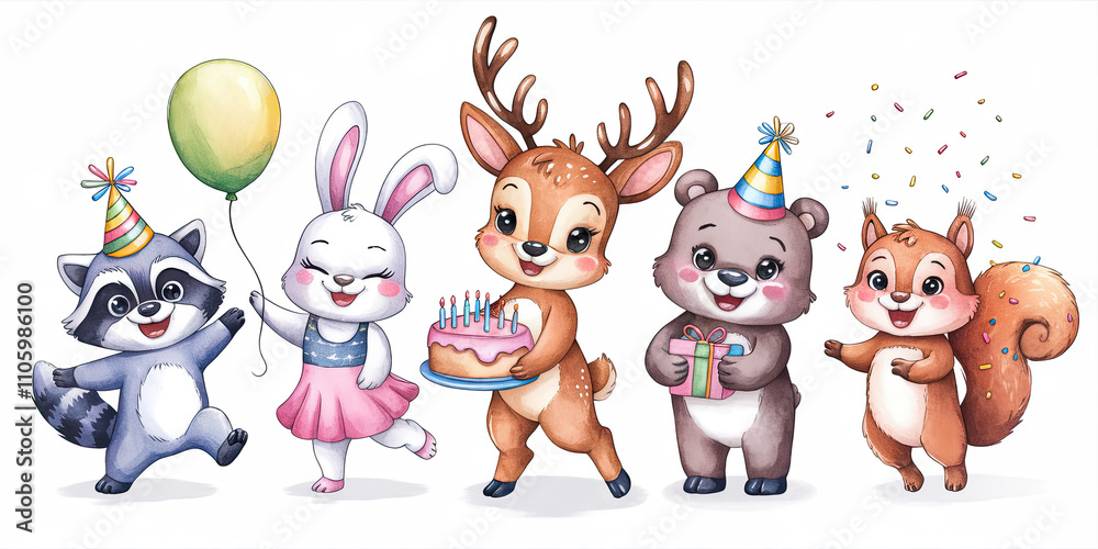Naklejka premium Festive Watercolor Illustration of a Party Scene