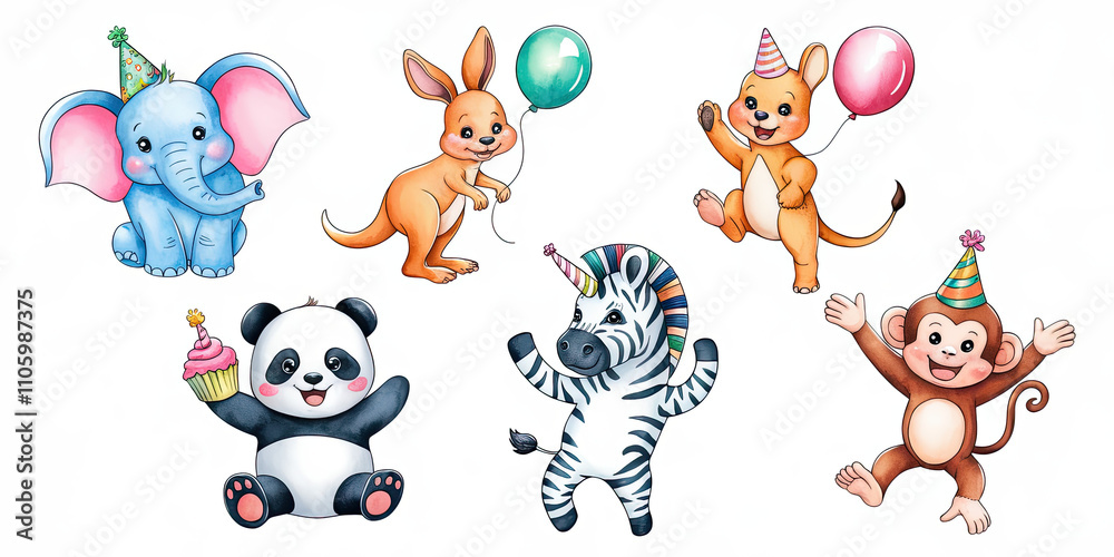 Obraz premium Lively Animal Party Scene with Five Adorable Animals