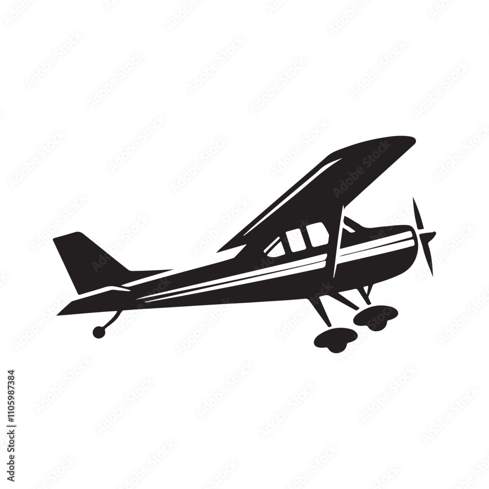 Light aircraft silhouette vector icon, silhouettes of light aircraft Light aircraft silhouette vector icon, silhouettes of light aircraft