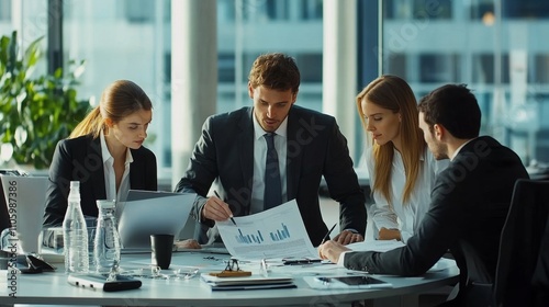 Team of Professionals Analyzing a Business Plan in Office Setting