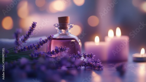 Lavender Essential Oil, Aromatherapy, Spa, Candles, Relaxation, Purple, Tranquility, Serenity, Welln photo