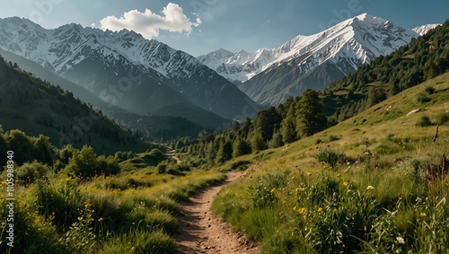 Eco-friendly trail with mountain views in Almaty.