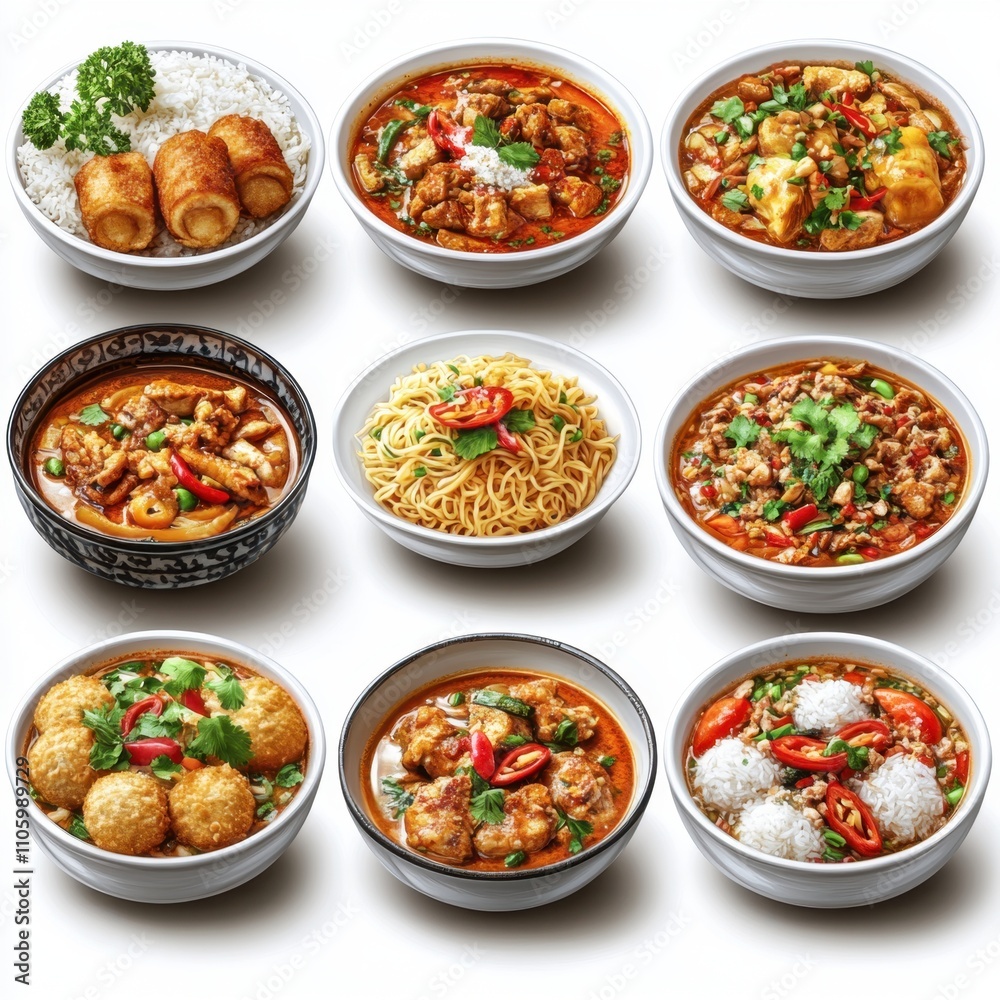 A set of various (Thai Food Set) in full detail, isolated on a transparent background. A set of various (Thai Food Set) in full detail, isolated on a transparent background.