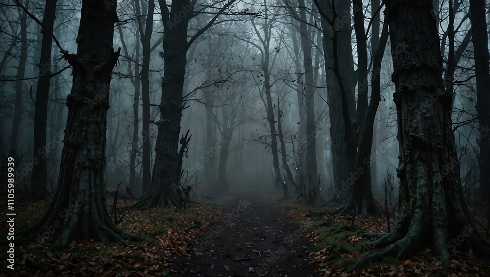 Naklejka premium Eerie forest decorations creating a haunting atmosphere.