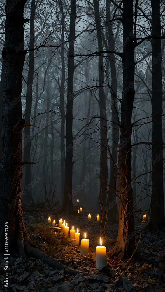 Fototapeta premium Eerie forest decorations for a spooky effect.