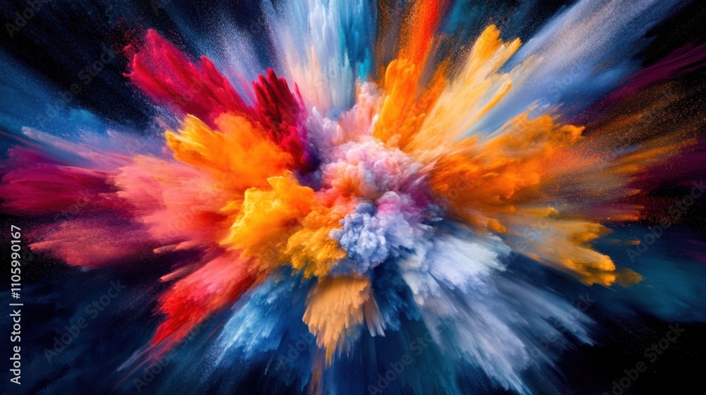 Vibrant Colorful Powder Explosion, Artistic Abstract Design Vibrant Colorful Powder Explosion, Artistic Abstract Design
