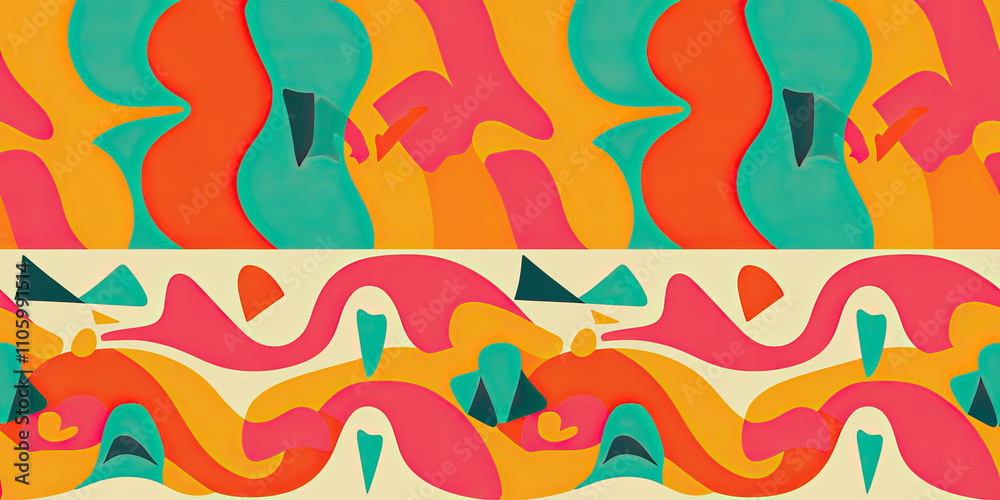 Obraz premium Playful and Vibrant Washi Paper Pattern with Waves
