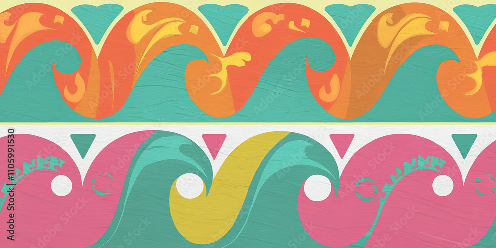 Obraz premium Playful and Vibrant Washi Paper Pattern with Waves