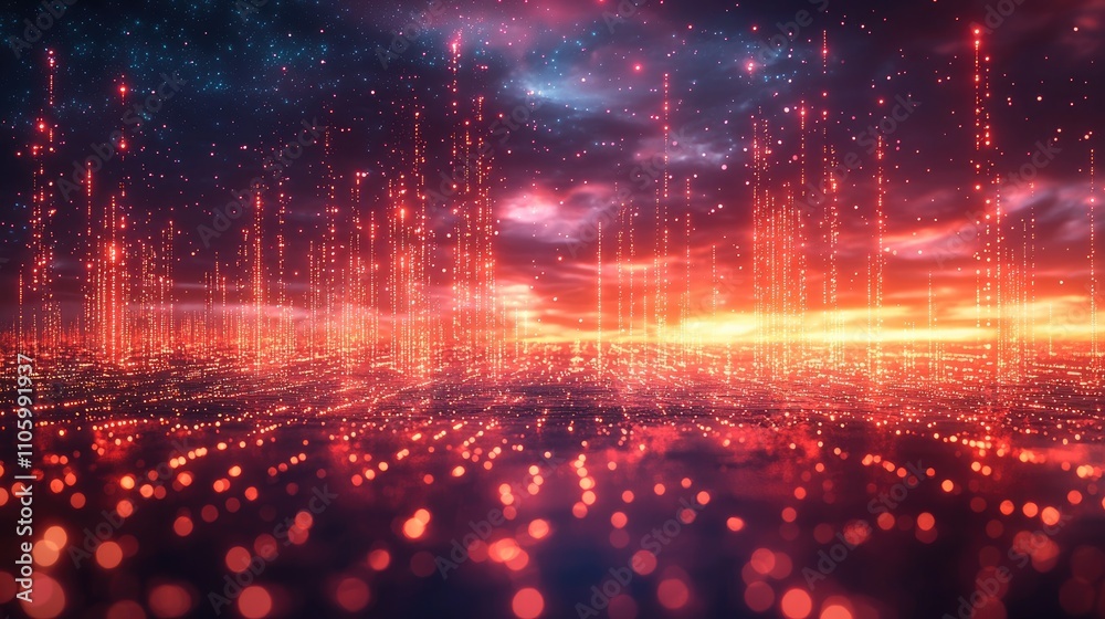 Fototapeta premium Futuristic technology neon light background, empty space with reflection light on floor scene, internet data network connection, abstract virtual reality, 3D render.