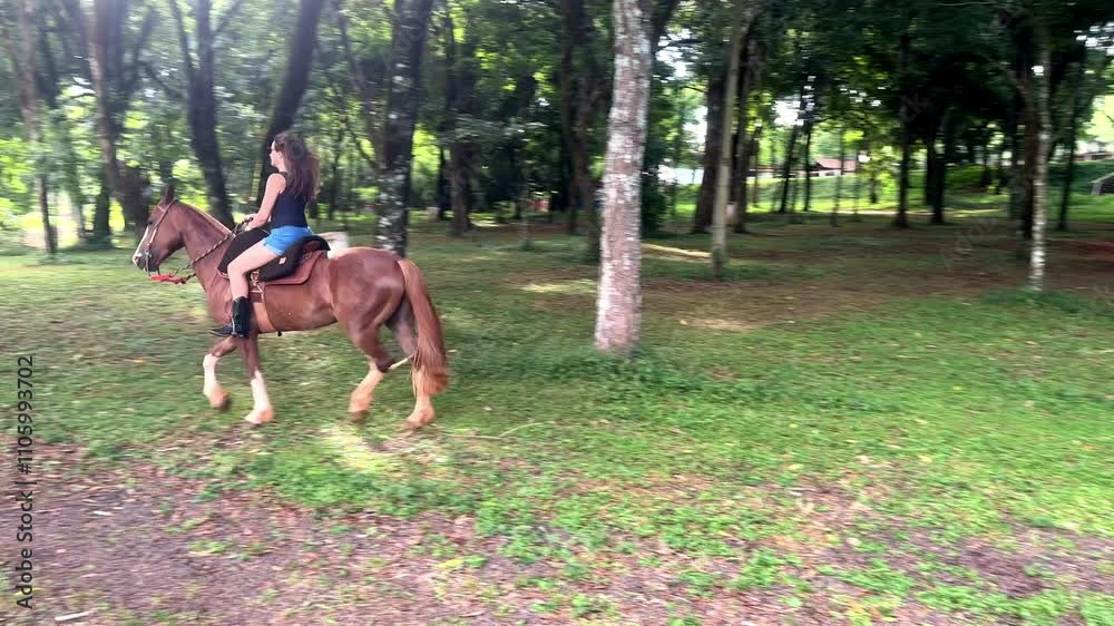 Mãe e filha andam juntas com cavalos em fazenda Mãe e filha andam juntas com cavalos em fazenda