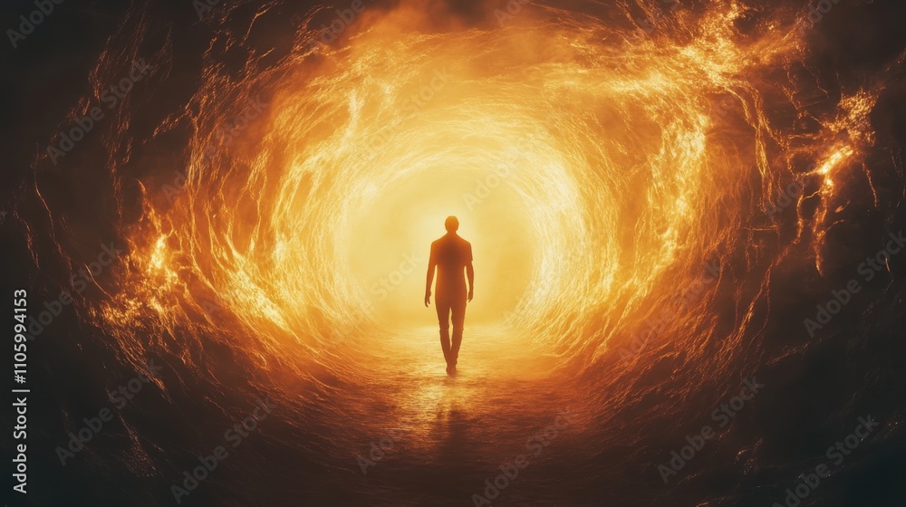 Fiery Tunnel, Silhouette, Journey, Surreal, Light, Darkness, Path, Destiny, Hope, Exploration