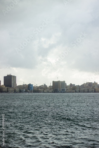 Alexandria, Egypt. the corniche Mediterranean sea front near the Bibliotheca Alexandrina, Alexandria, Egypt. photo