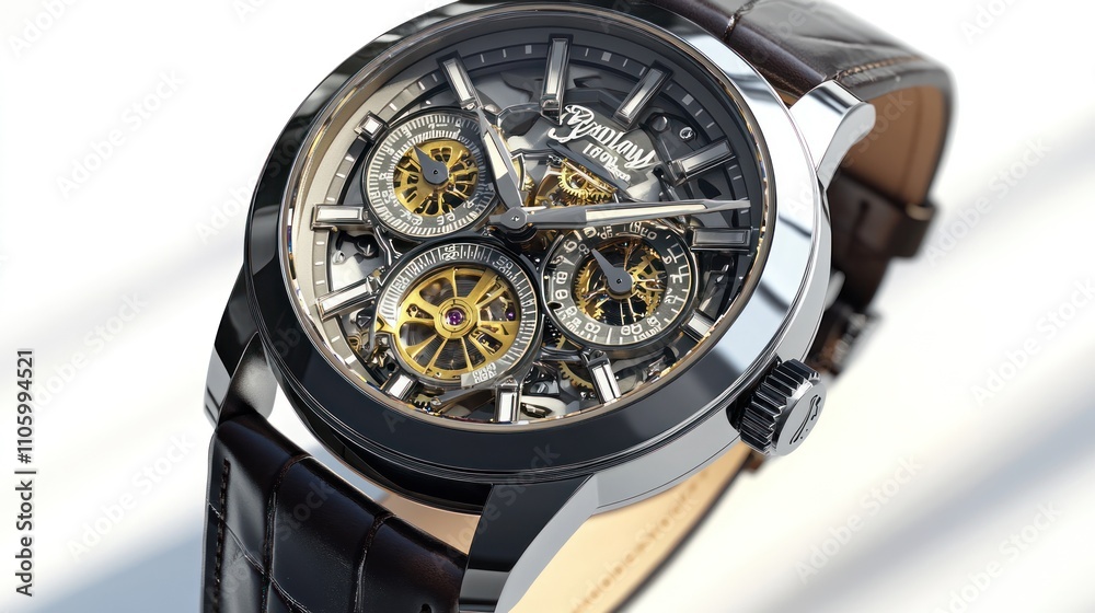 Elegant Mens Skeleton Watch With Leather Strap Elegant Mens Skeleton Watch With Leather Strap