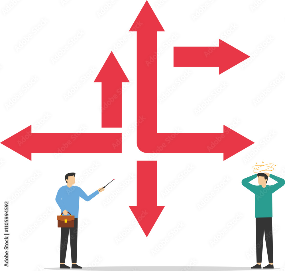 Difficult choice, looking for his way. Finding new way and solution for success. Flat vector illustration
Difficult choice, looking for his way. Finding new way and solution for success. Flat vector illustration