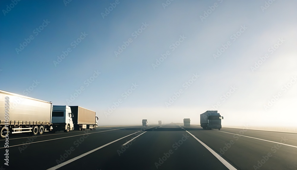 Freight trucks driving on the road at early morning Freight trucks driving on the road at early morning