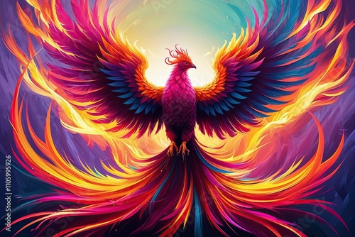 Vibrant Phoenix Ablaze in Generative Art Illustration photo