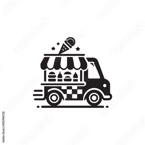 Food truck silhouette on white background