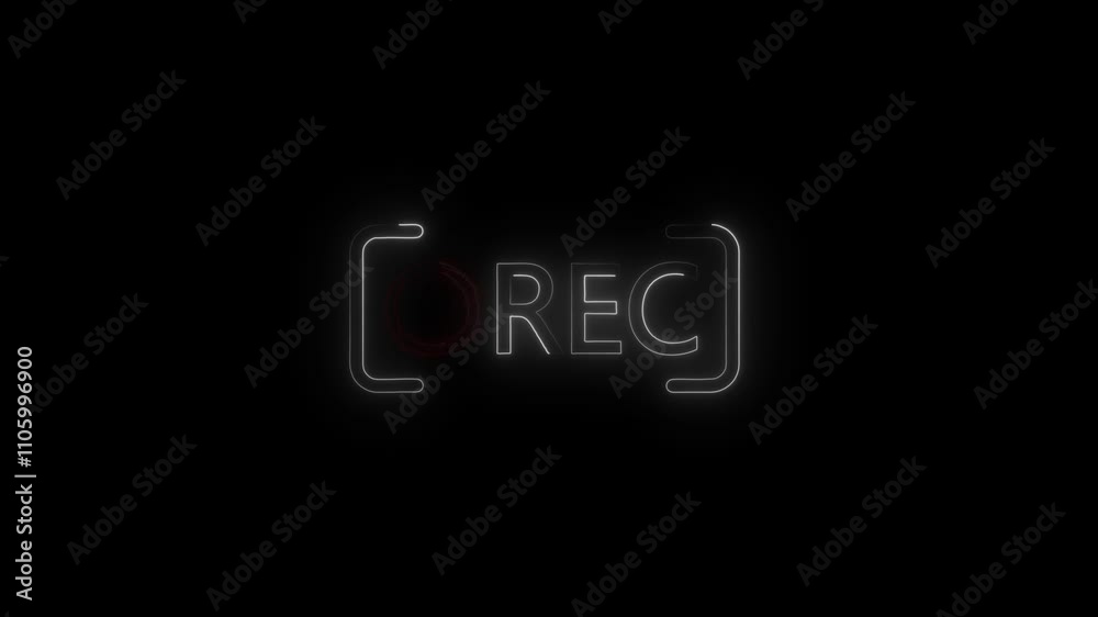 glowing neon line blinking Red Record Button With TV interference.Animation of seamless loop, Motion graphic video recording animation glowing neon line blinking Red Record Button With TV interference.Animation of seamless loop, Motion graphic video recording animation