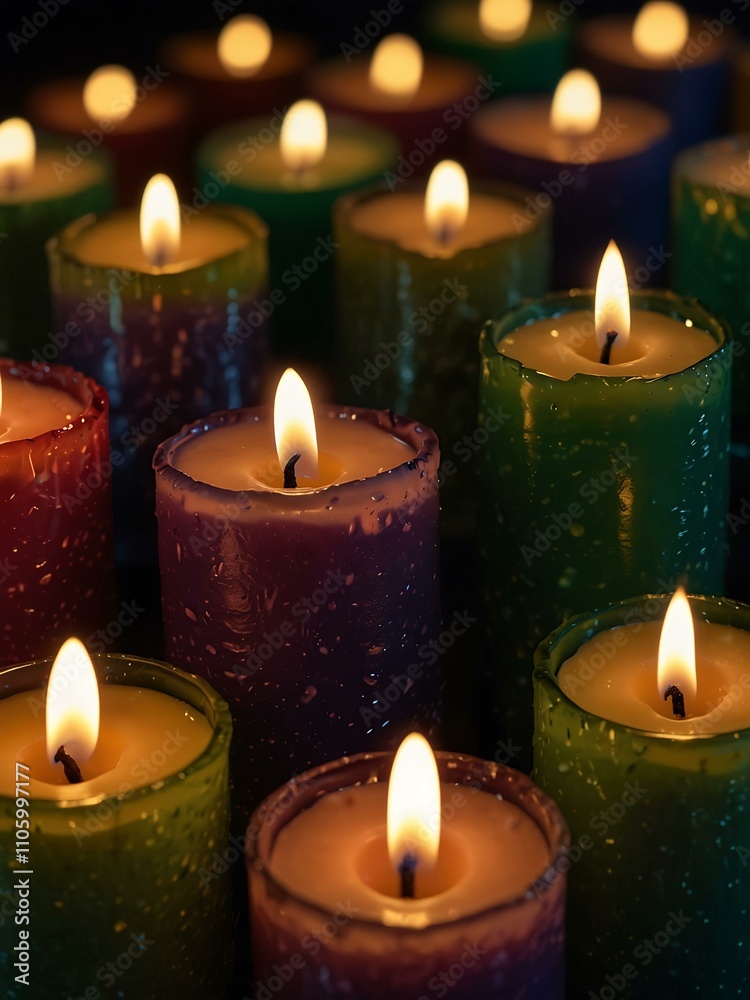Elegant candles glowing in the dark. Elegant candles glowing in the dark.