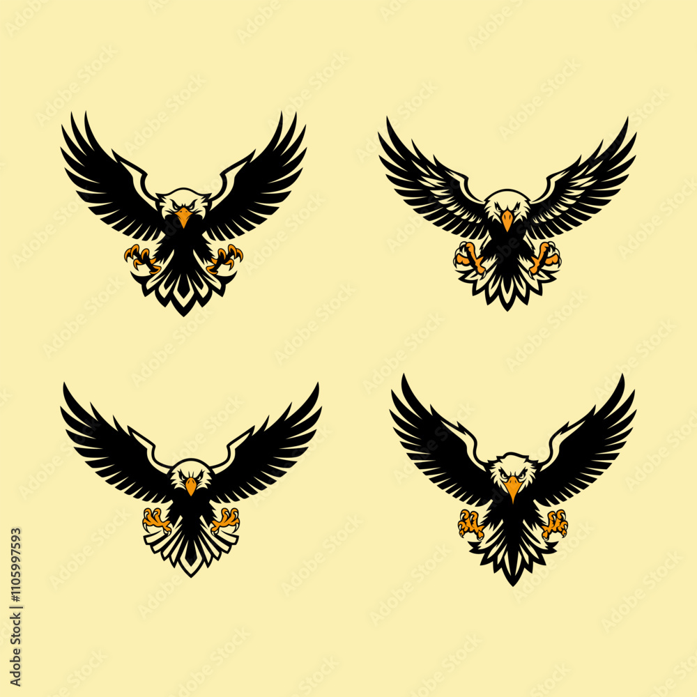 Fototapeta premium Bald eagle flying vector illustration on solid background.