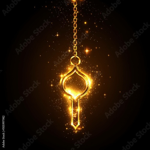 Shimmering Gold Pendant with Radiant Sparkles on Black Background for Elegant Design Concepts