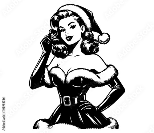 charming christmas pin-up girl illustration