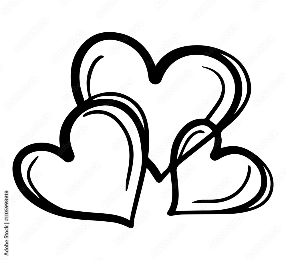 decorative valentine hearts collection in doodle style