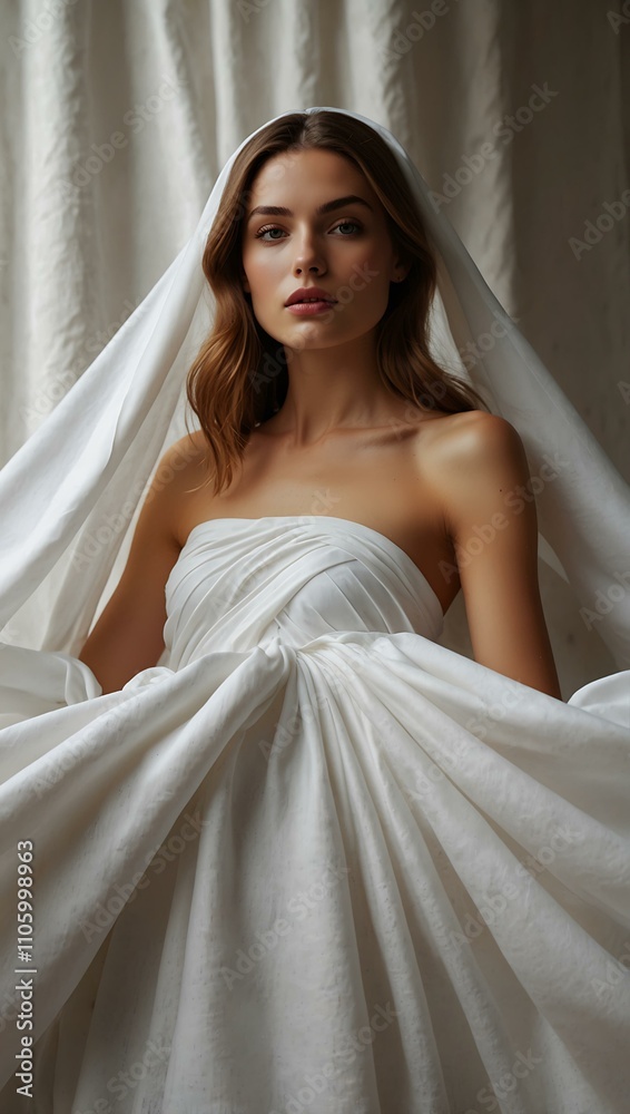 Fototapeta premium Elegant flowing white fabric, exuding sophistication and purity.