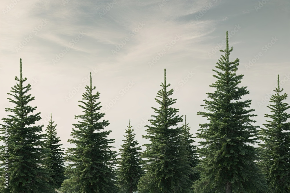 Fototapeta premium Assemblages of Fir Trees Against an Airy Background in a Serene Natural Environment