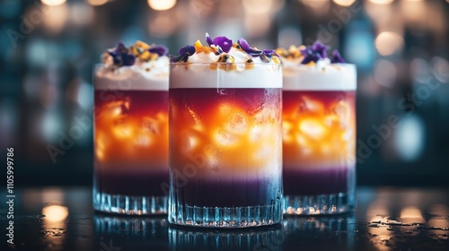 Mixing Sunset Cocktails Three Layered Drinks in a Colorful Tropical Setting