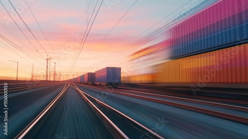 Fast Freight Train at Sunset