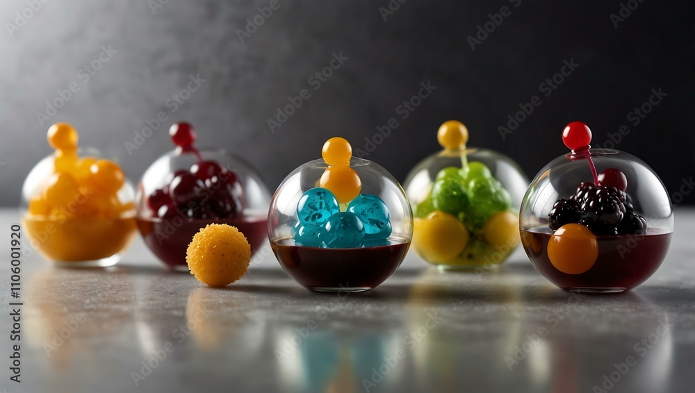 Naklejka premium Elegant molecular cuisine with flavored spheres.