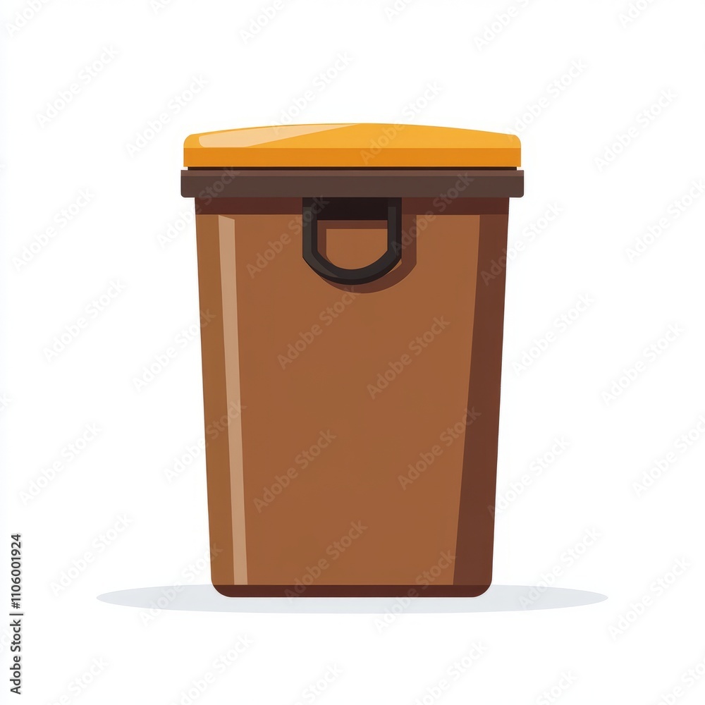 Brown Garbage Bin with Orange Lid Brown Garbage Bin with Orange Lid