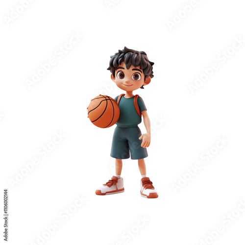 Cartoon Boy Playing Basketball with Determination - Fun and Sports Theme - Generated AI