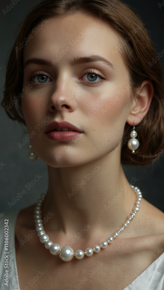 Elegant portrait of a woman wearing a pearl necklace. Elegant portrait of a woman wearing a pearl necklace.