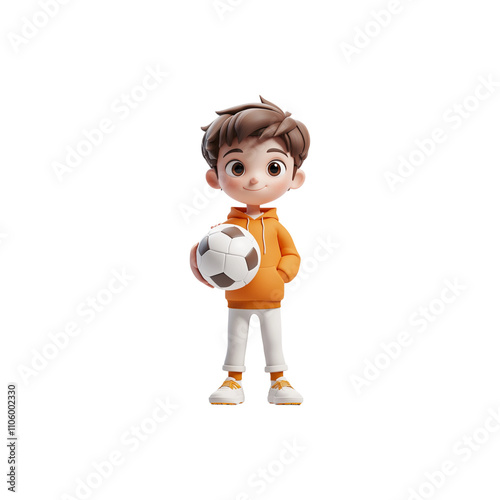 Boy Holding Basketball with Excitement - Active and Fun Sports Illustration - Generated AI