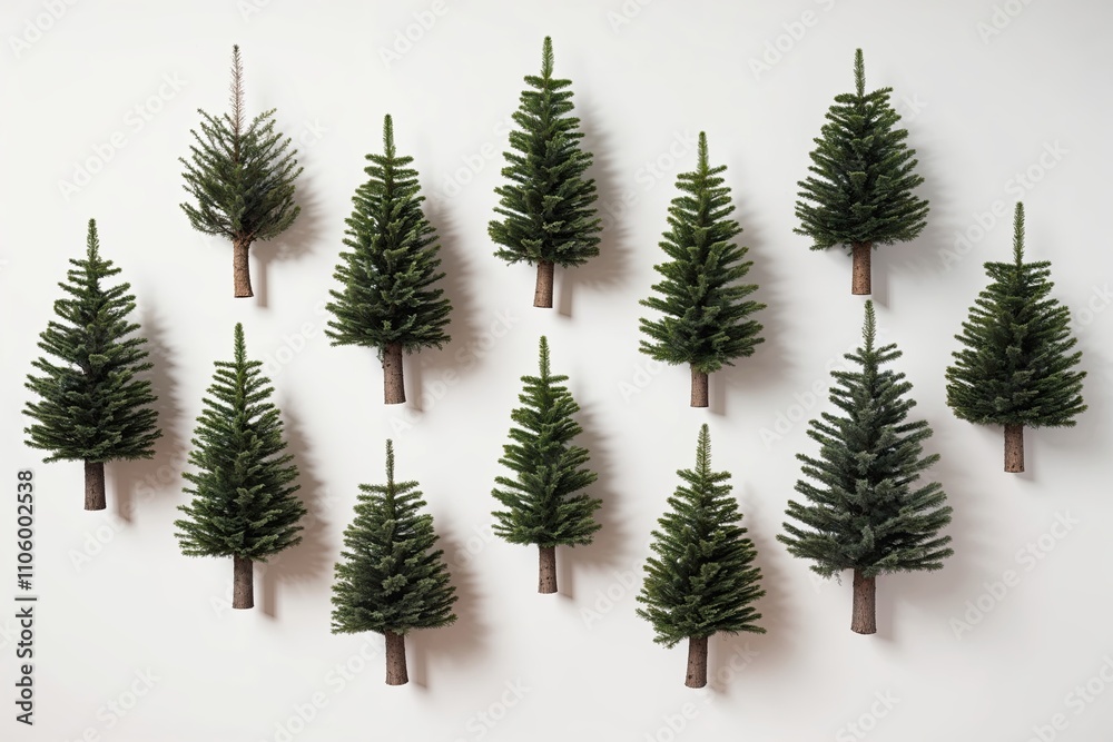 Obraz premium Isolated Groups of Conifer Trees on White Background