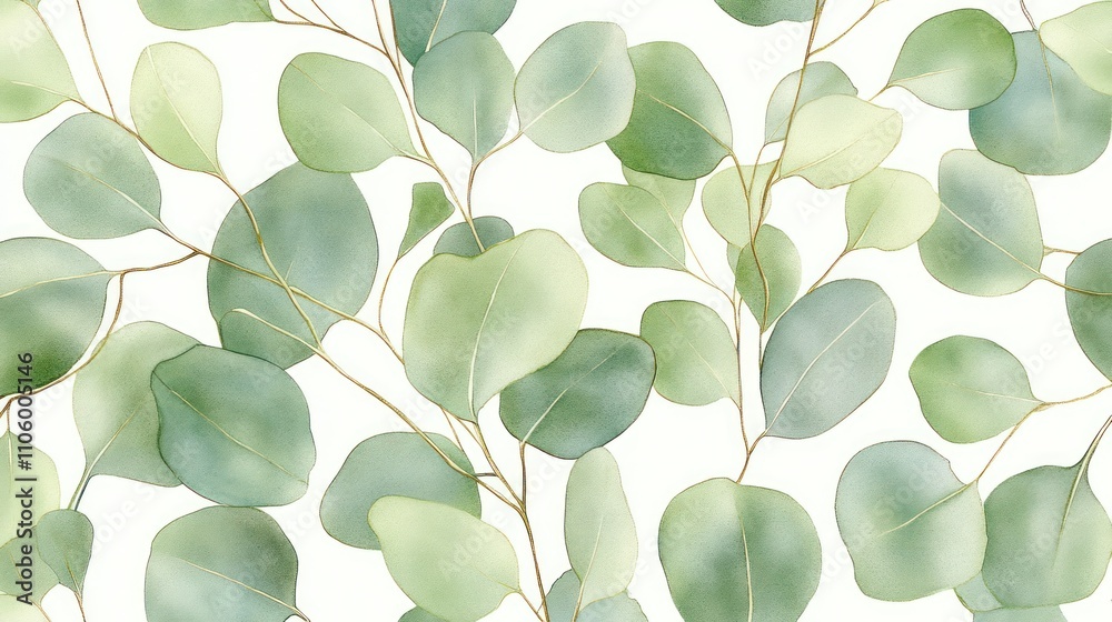 Obraz premium A pattern of green leaves on a light background, ideal for design and decoration.