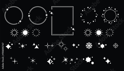 Stars Icons. Black Series. The set contains icons as Sparkle, Falling Star, firework, Twinkle, Glow, Star Shape, Celebritie,