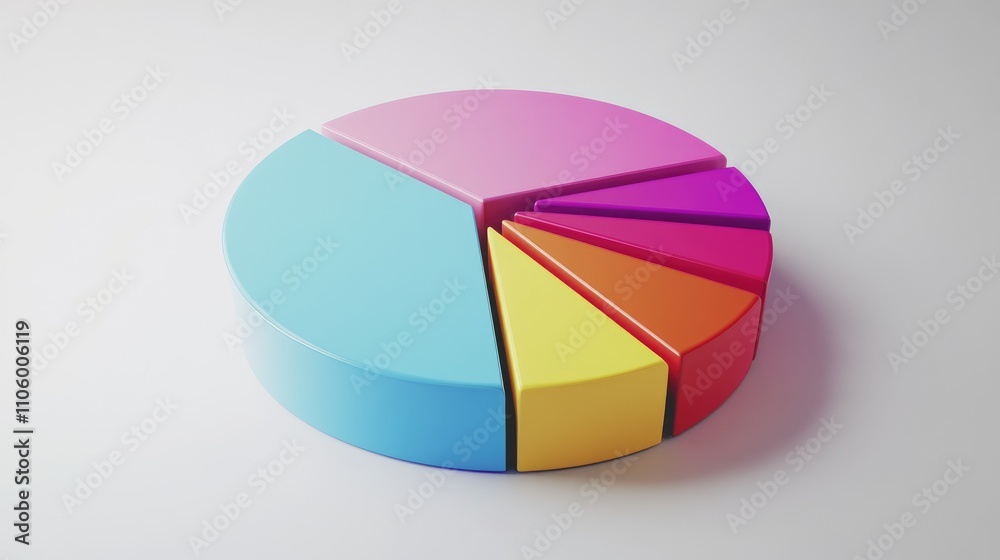 Obraz premium A dynamic 3D pie chart illustrating survey results, with animated segments expanding and retracting, set against a clean white background to emphasize clarity and engagement in data presentation.