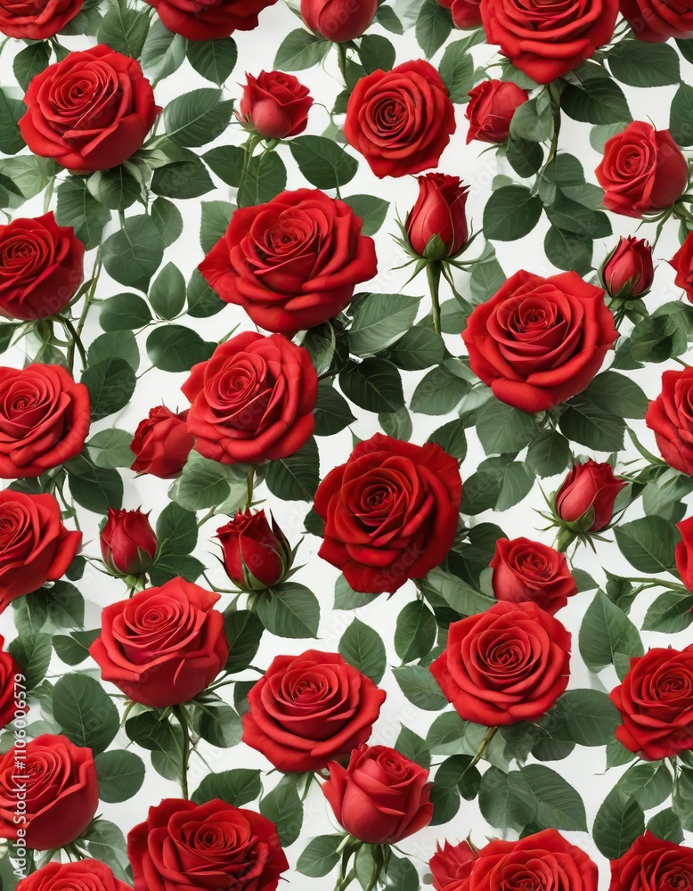Seamless pattern with beautiful red roses on a white background, bloom, nature Seamless pattern with beautiful red roses on a white background, bloom, nature