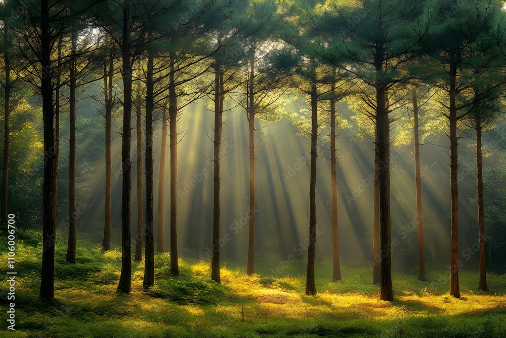 Aerial view of beautiful natural landscape with dazzling sunlight shining through tall, tall trees in a lush forest with lots of green trees Aerial view of beautiful natural landscape with dazzling sunlight shining through tall, tall trees in a lush forest with lots of green trees